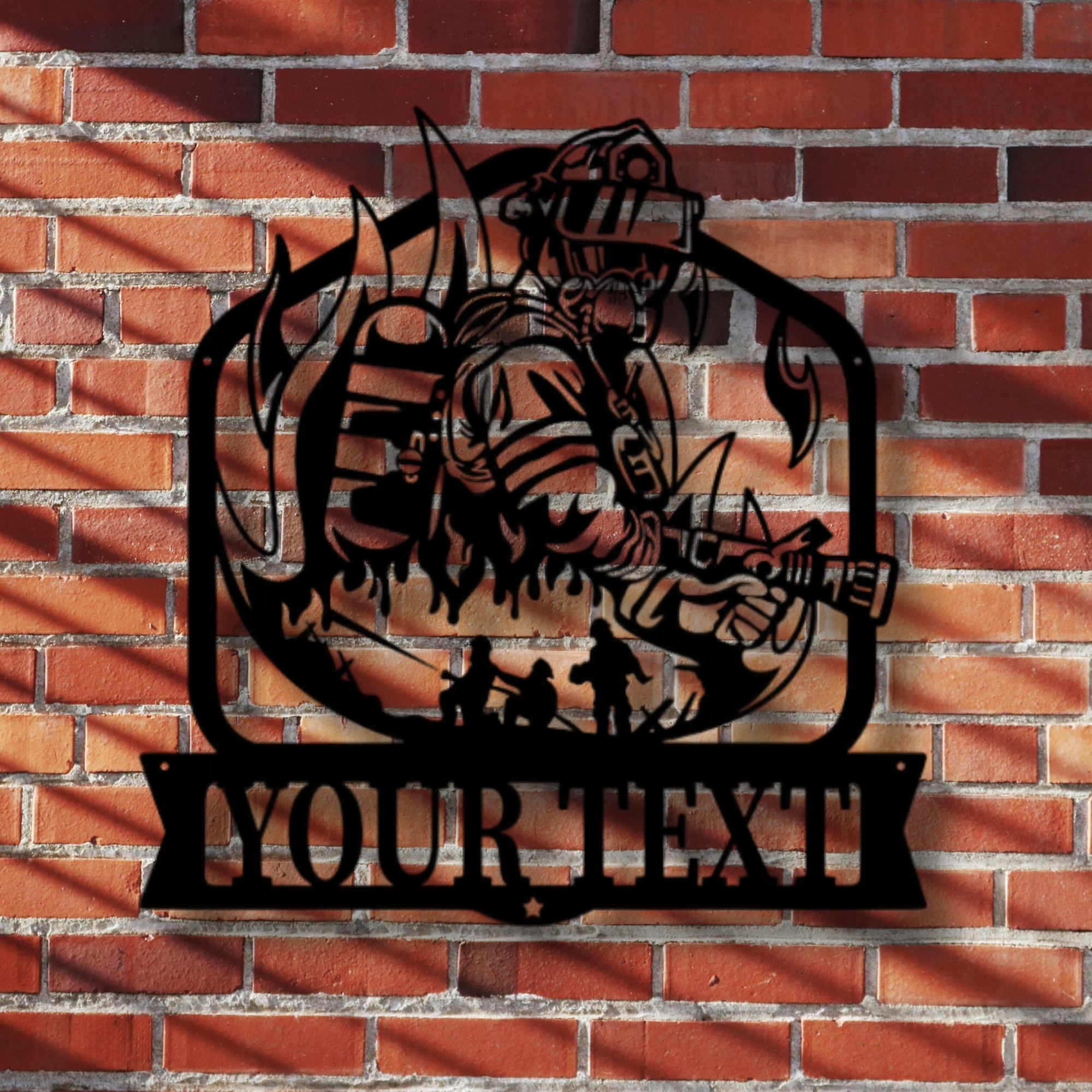 Individuelles Metallschild „Feuerwehrmann mit Schlauch“ – Personalisierte Wanddekoration