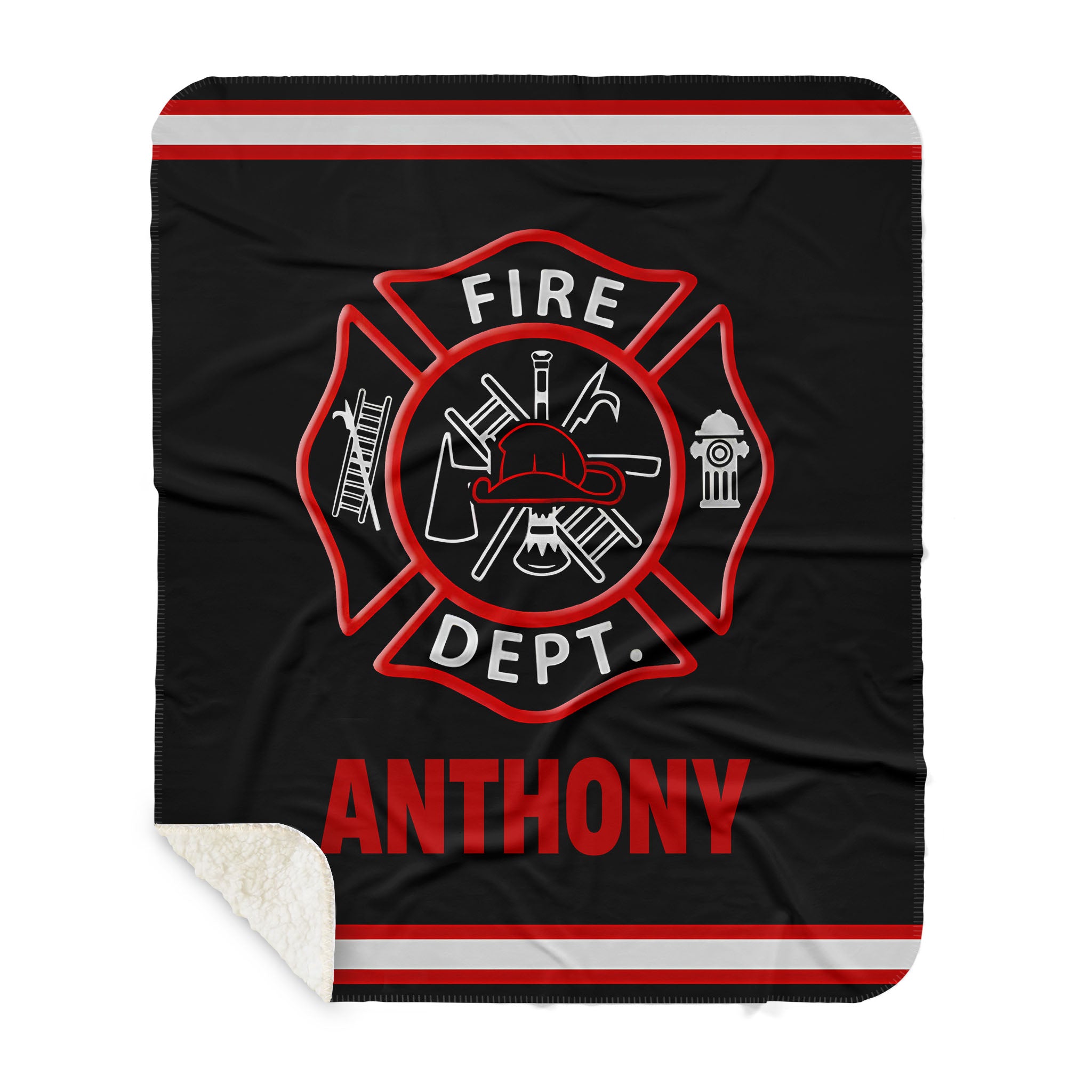 Couverture personnalisée pour pompiers - Motif personnalisé avec le nom du pompier