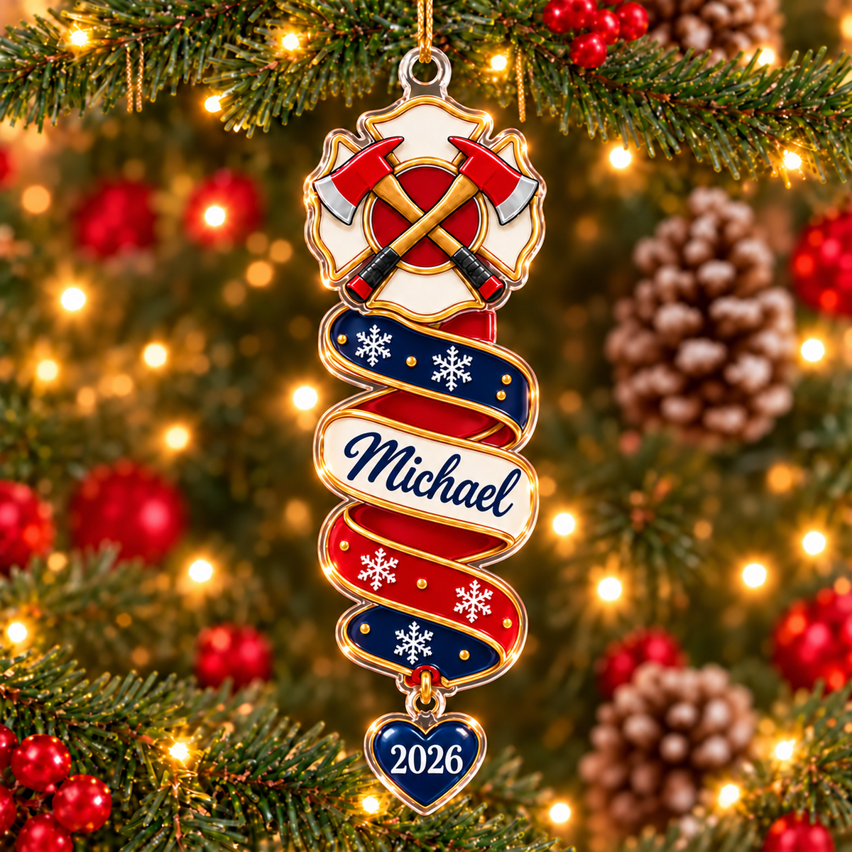Personalized Acrylic Firefighter Christmas Ornament – Custom Name