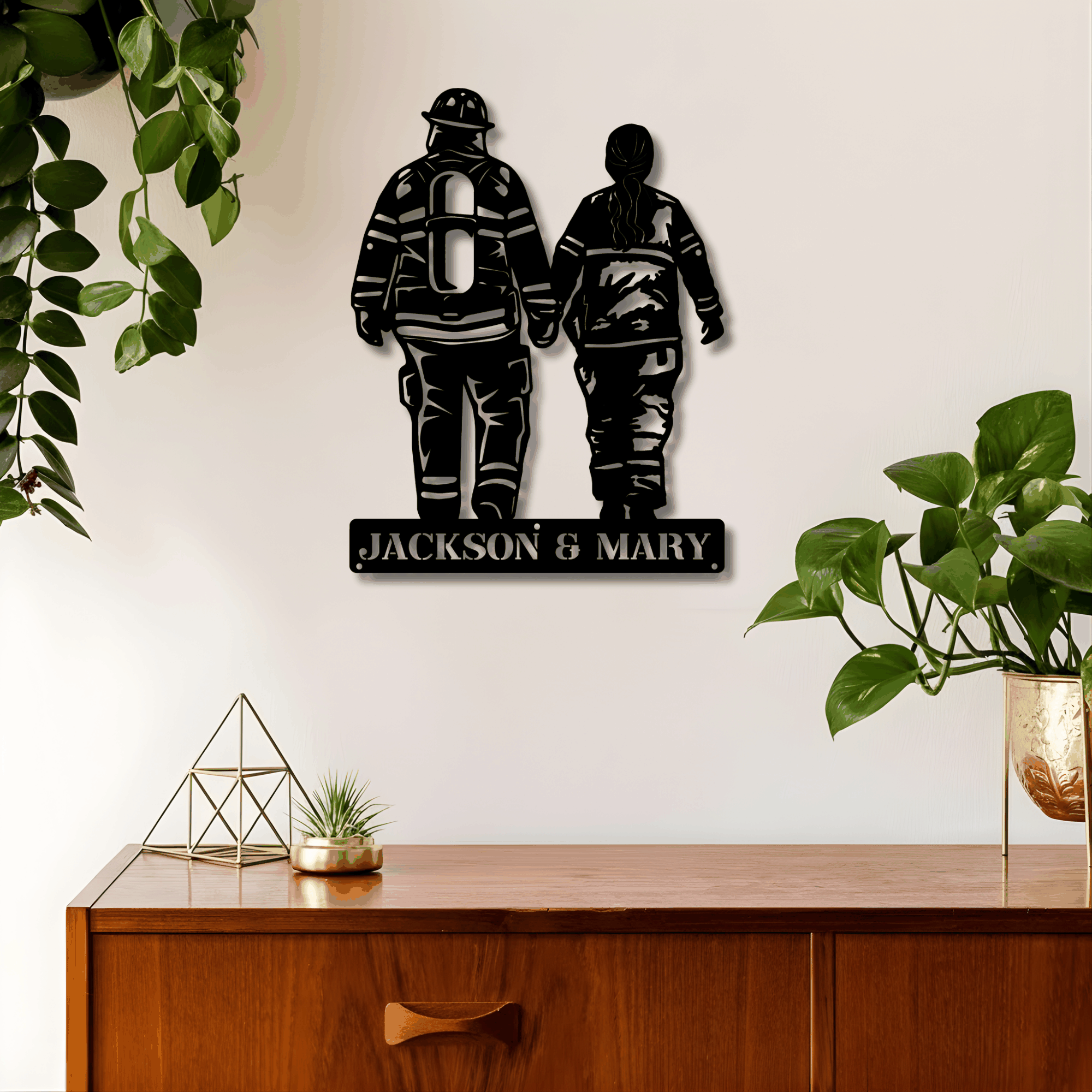 Personalized Firefighter Couple Metal Sign - Custom Names Wall Art