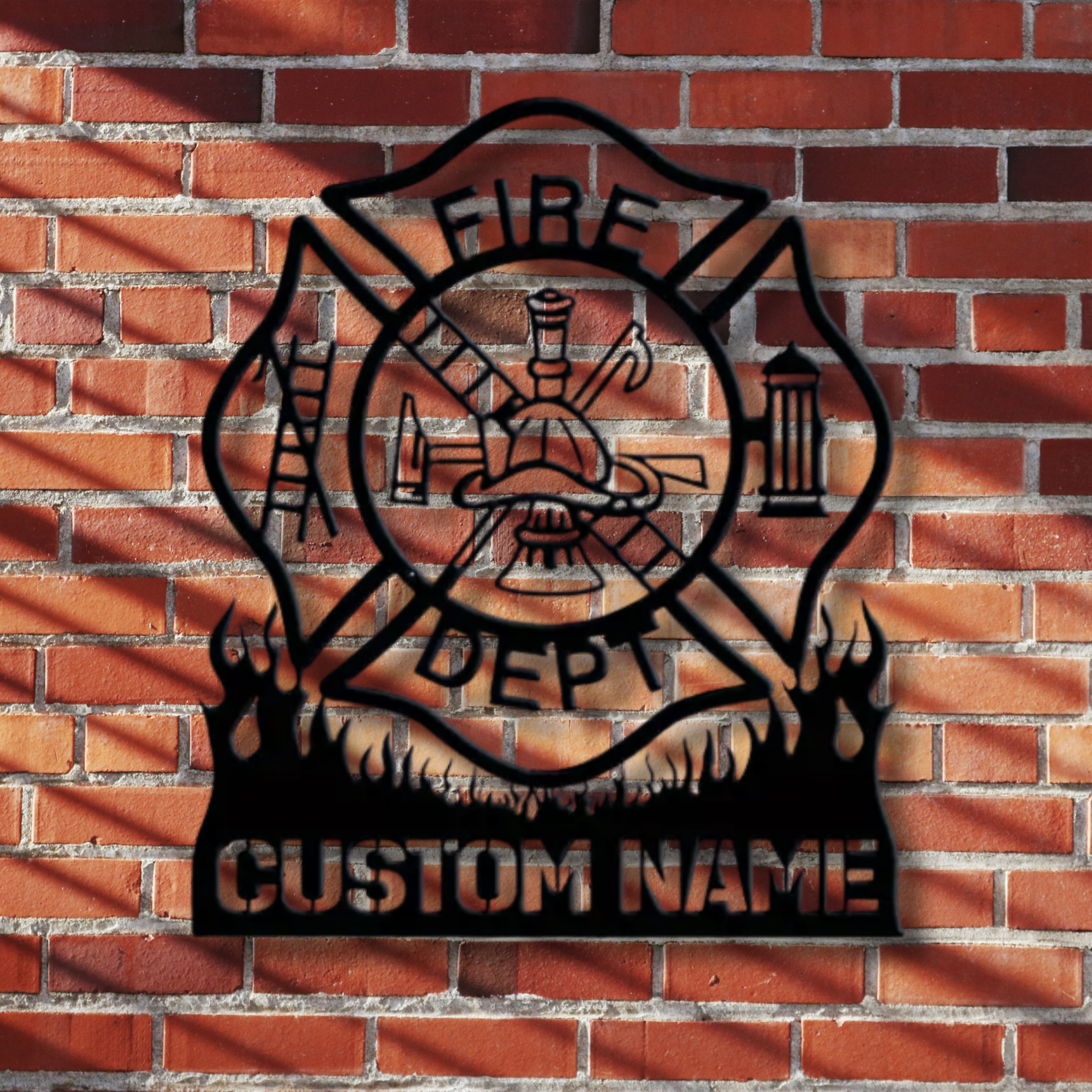 Feuerwehr-Malteserkreuz-Metallschild mit individuellem Namen – Personalisierte Wanddekoration für die Feuerwehr