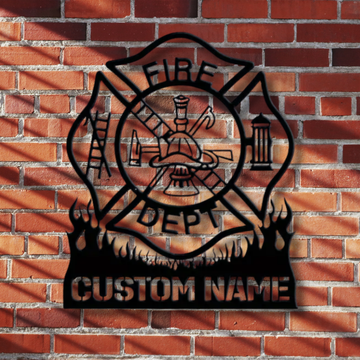 Feuerwehr-Malteserkreuz-Metallschild mit individuellem Namen – Personalisierte Wanddekoration für die Feuerwehr