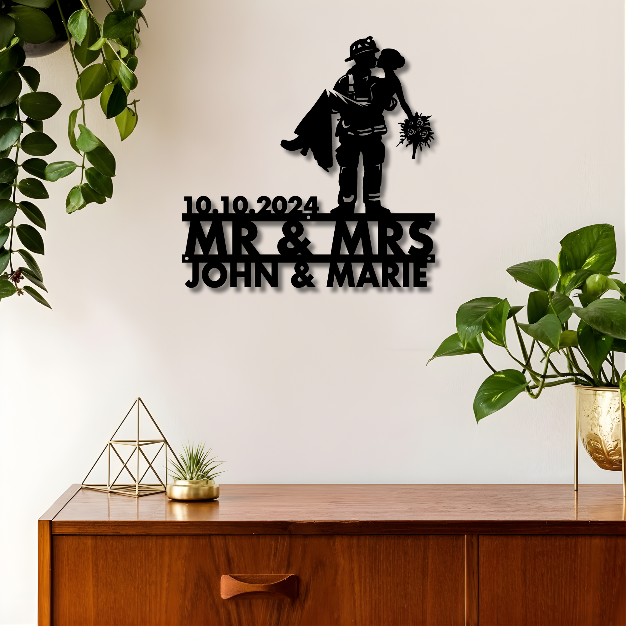 Firefighter Couple Wedding Metal Sign - Custom with Names and Date