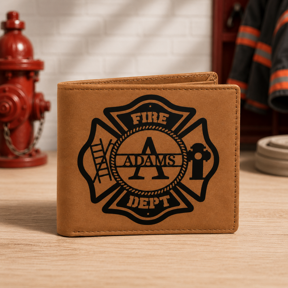 Personalized Firefighter Premium Wallet - Custom Name Leather Bifold