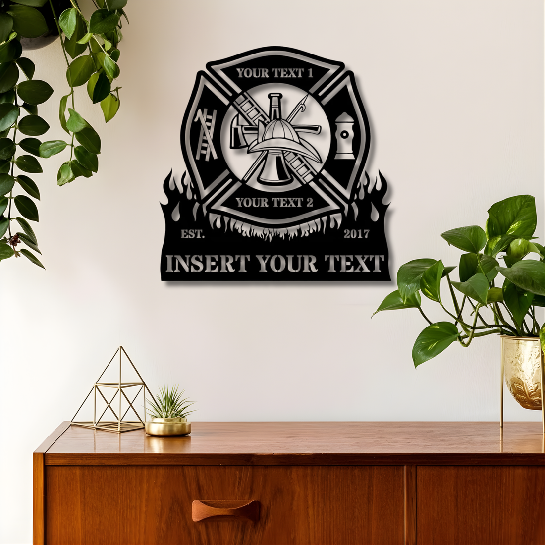 Personalized Firefighter Metal Sign - Custom Maltese Cross Fire Dept Decor
