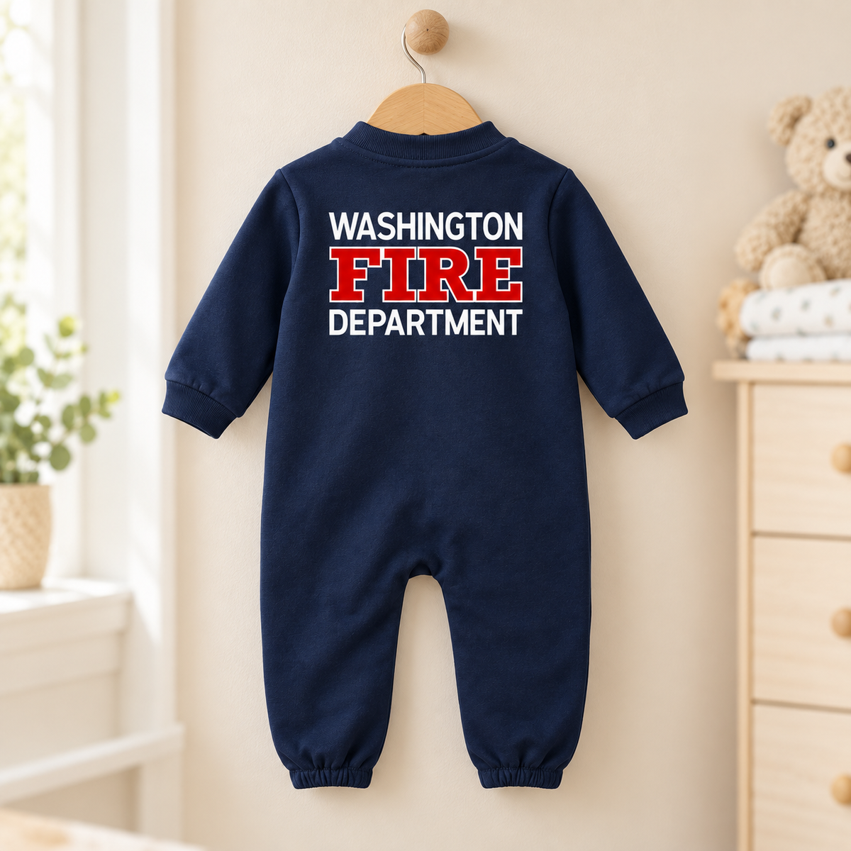Firefighter Long-Sleeve Baby Romper with Maltese Cross - Custom Name Front & Optional Back