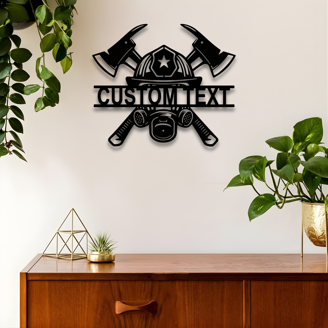 Firefighter Mask With Crossed Axes Custom Name Metal Sign - Personalized Wall Art