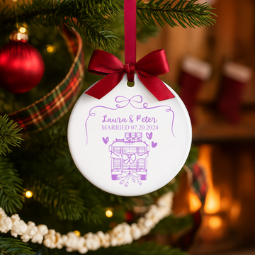 Ornement de mariage personnalisé sur le thème des pompiers - Camion de pompiers personnalisé avec les noms du couple et la date