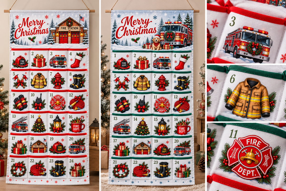 Firefighter Advent Calendar - 24 Pocket Christmas Countdown Hanging Organizer