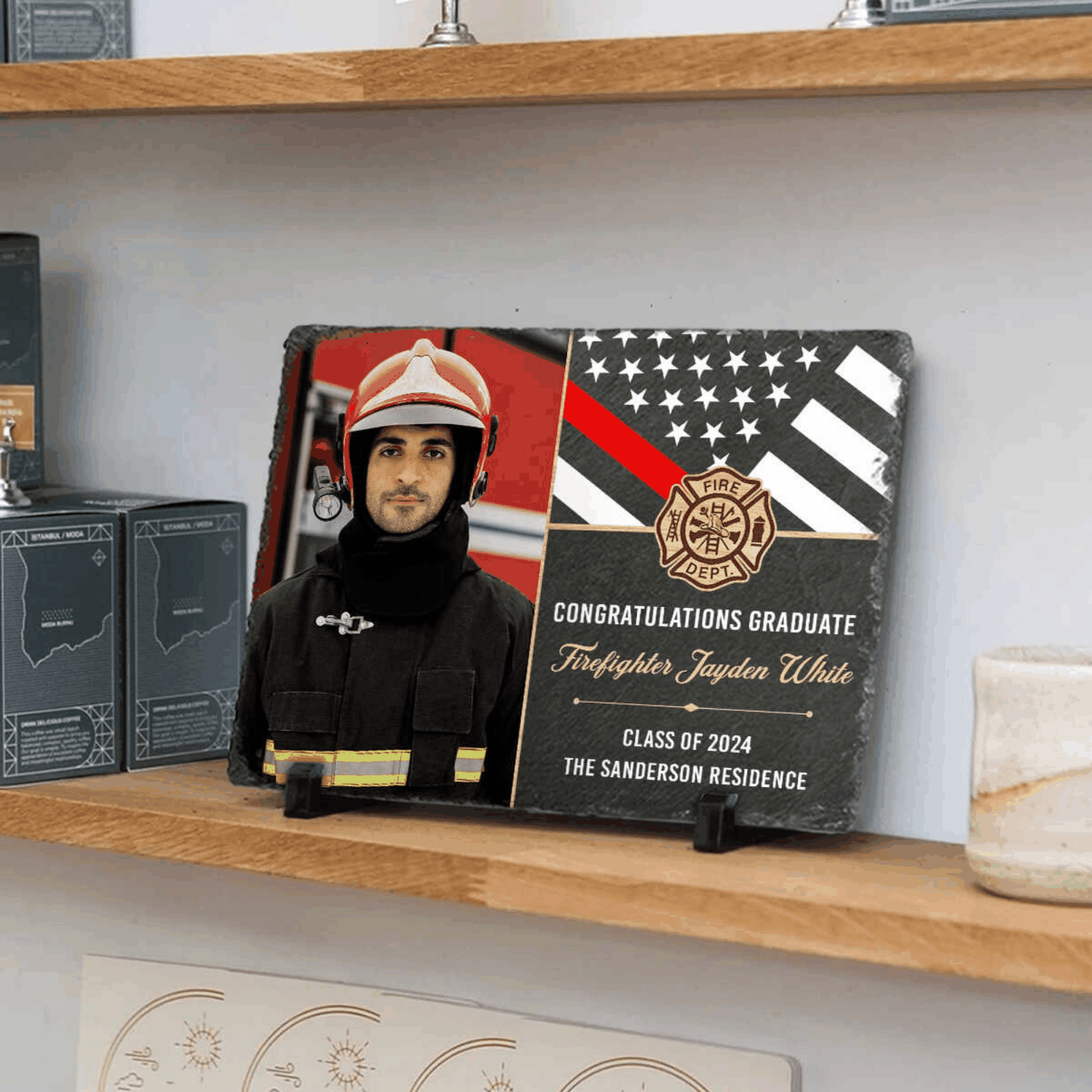 Firefighter Graduation Photo Slate - Custom Fire Academy Graduate Plaque - Firerescuetm LLC