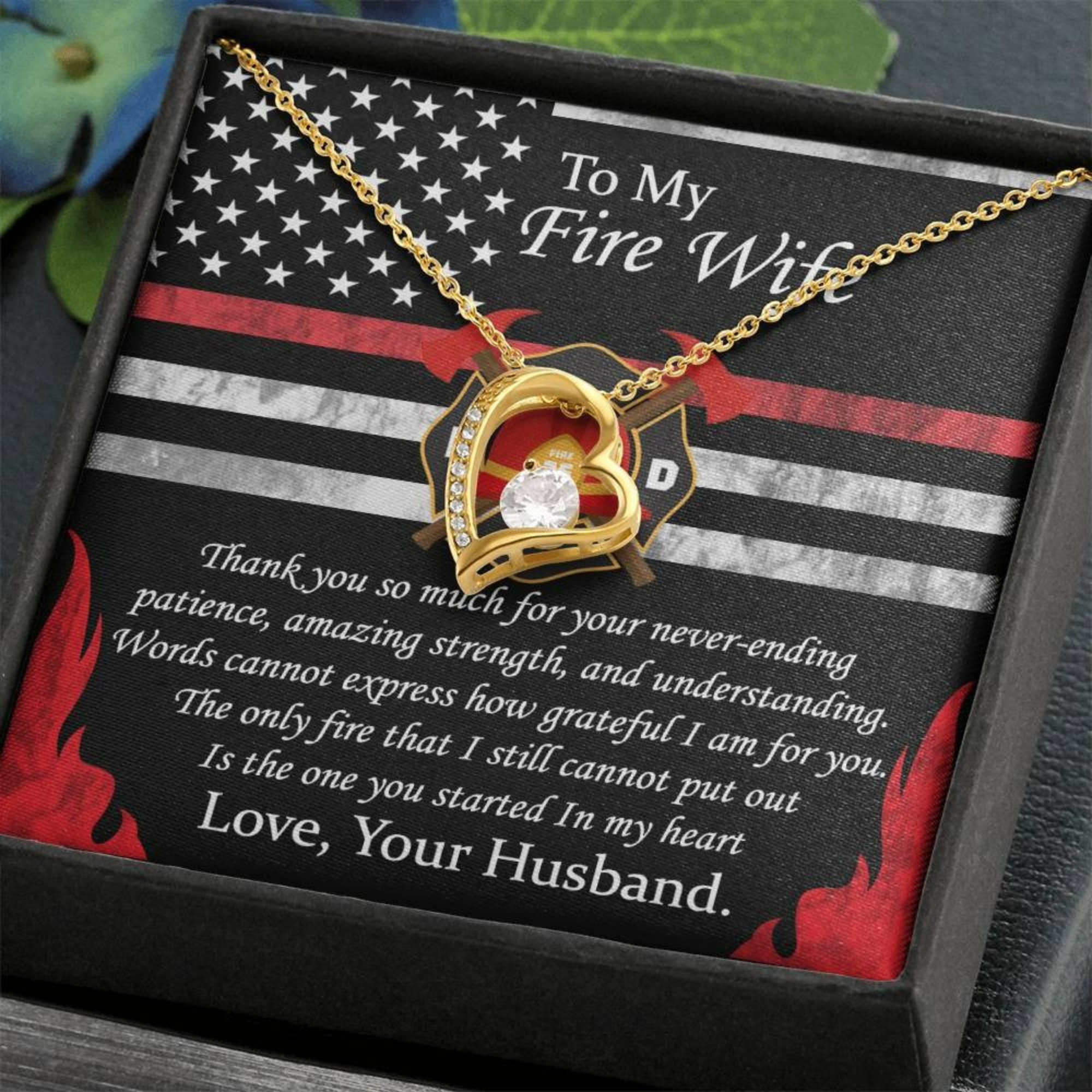 Firefighter Wife Necklace - To My Fire Wife Love Gift from Husband