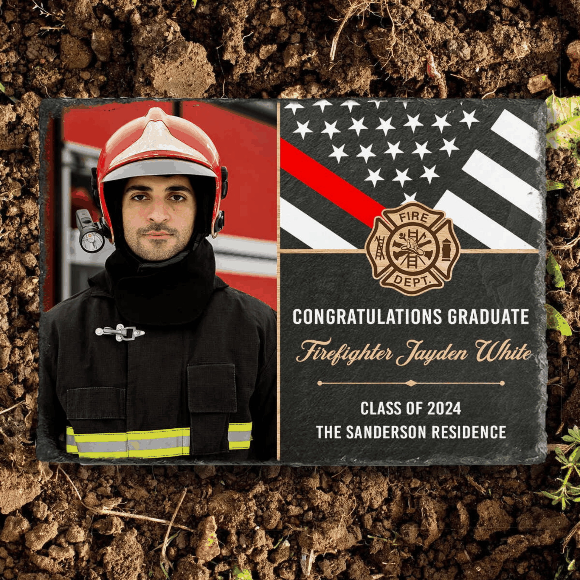 Firefighter Graduation Photo Slate - Custom Fire Academy Graduate Plaque - Firerescuetm LLC