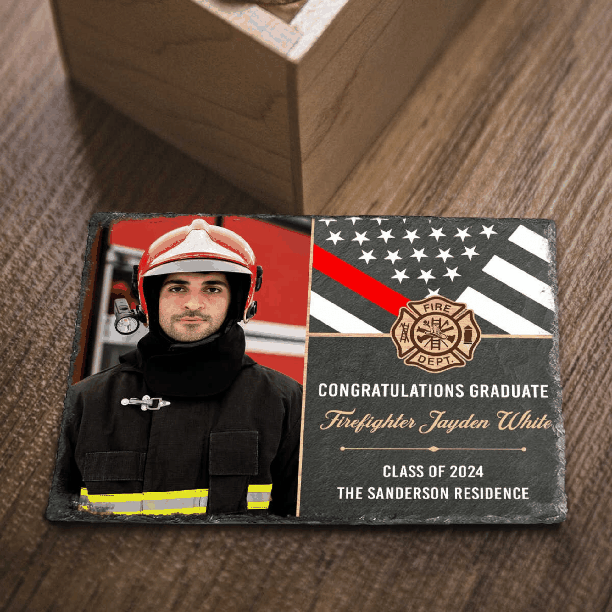 Firefighter Graduation Photo Slate - Custom Fire Academy Graduate Plaque - Firerescuetm LLC