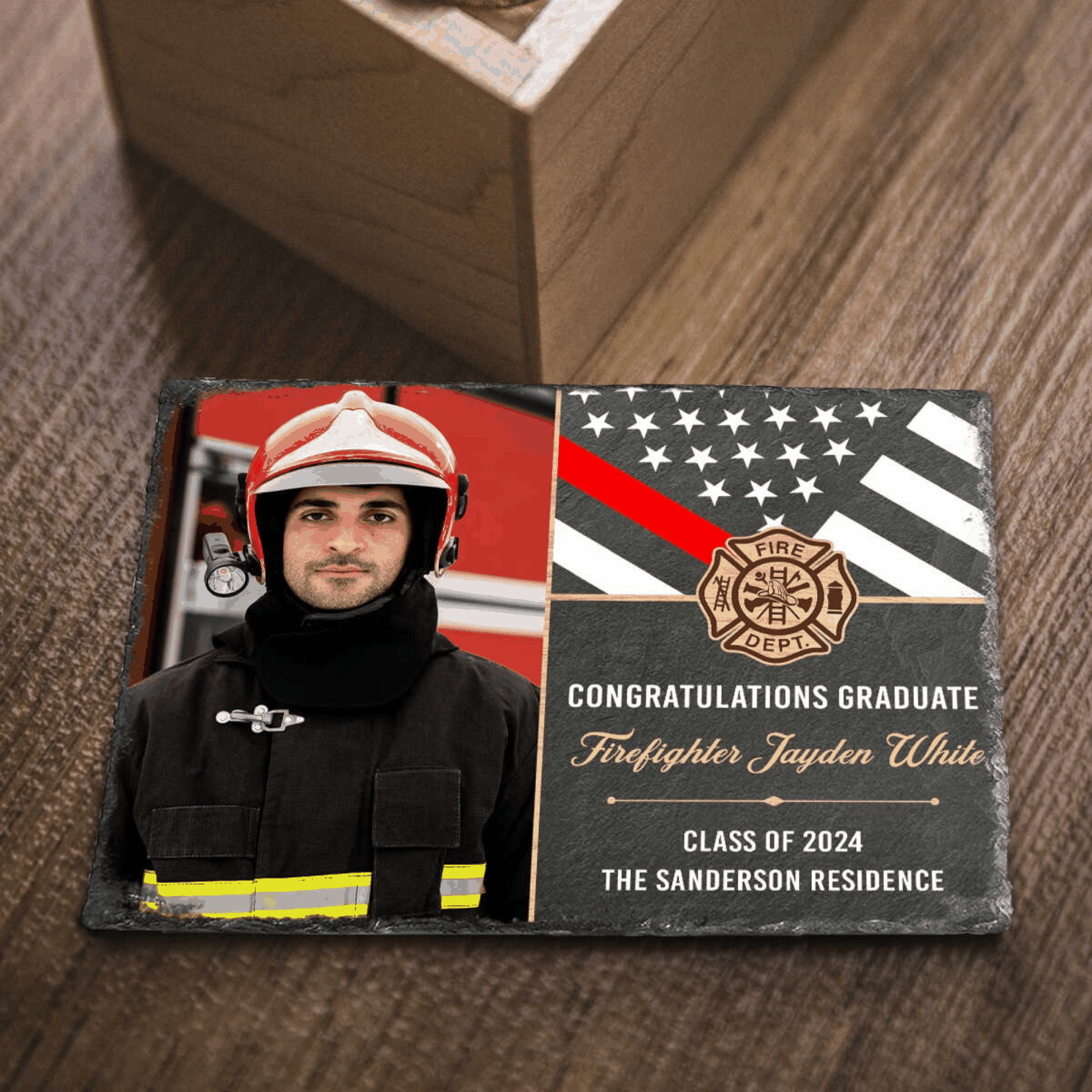 Firefighter Graduation Photo Slate - Custom Fire Academy Graduate Plaque - Firerescuetm LLC