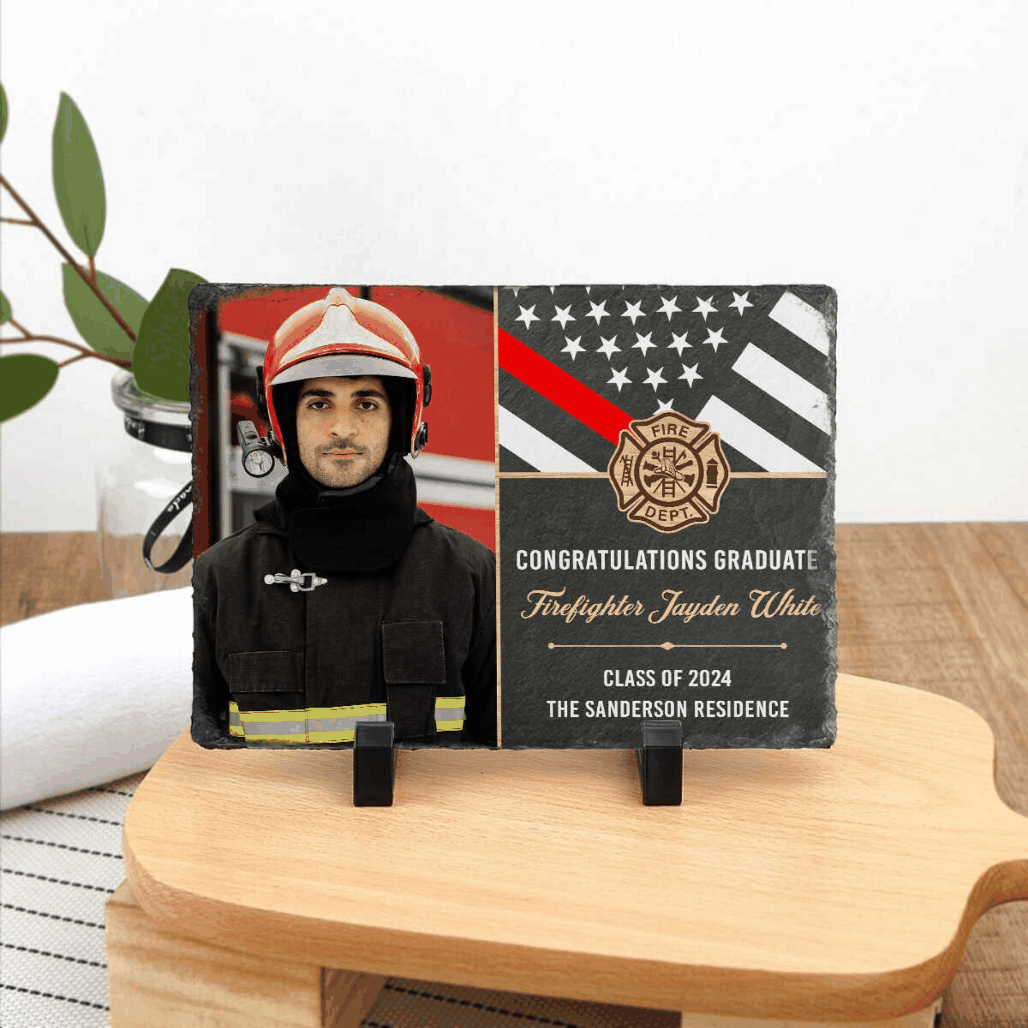 Firefighter Graduation Photo Slate - Custom Fire Academy Graduate Plaque - Firerescuetm LLC