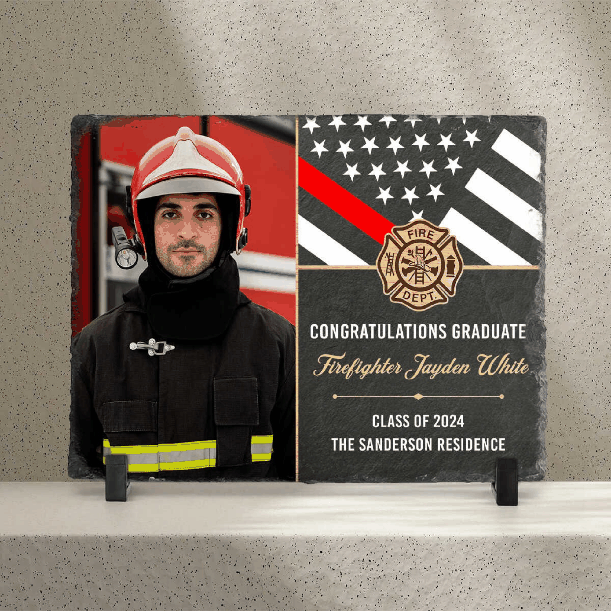 Firefighter Graduation Photo Slate - Custom Fire Academy Graduate Plaque - Firerescuetm LLC