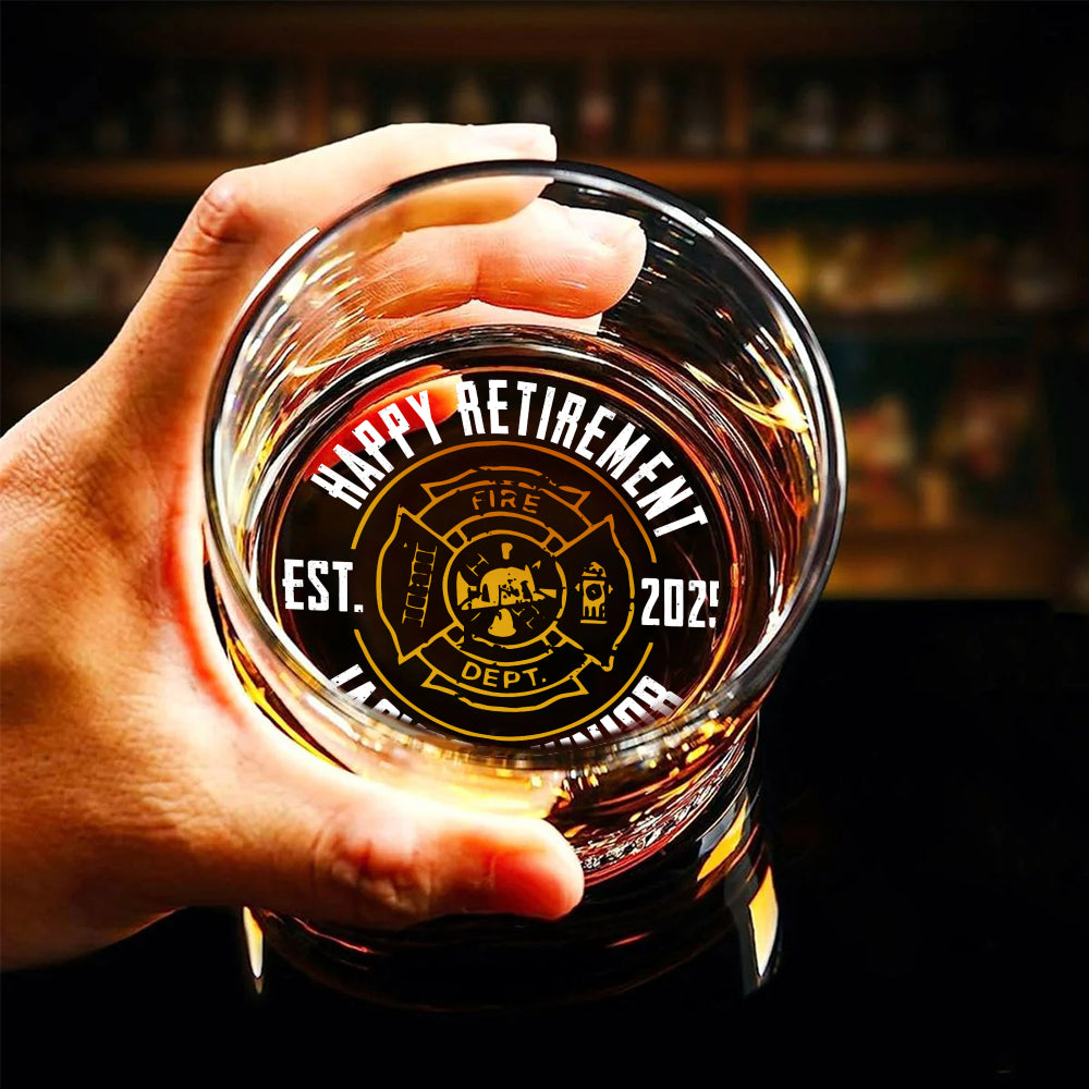 Personalized Firefighter Retirement Whiskey Glass 11oz -Print Side and Bottom