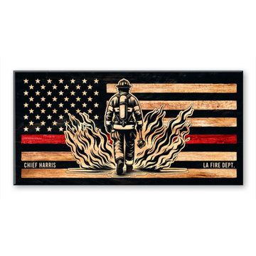 Personalized Firefighter Canvas - Custom Thin Red Line Fire Dept Wall Art