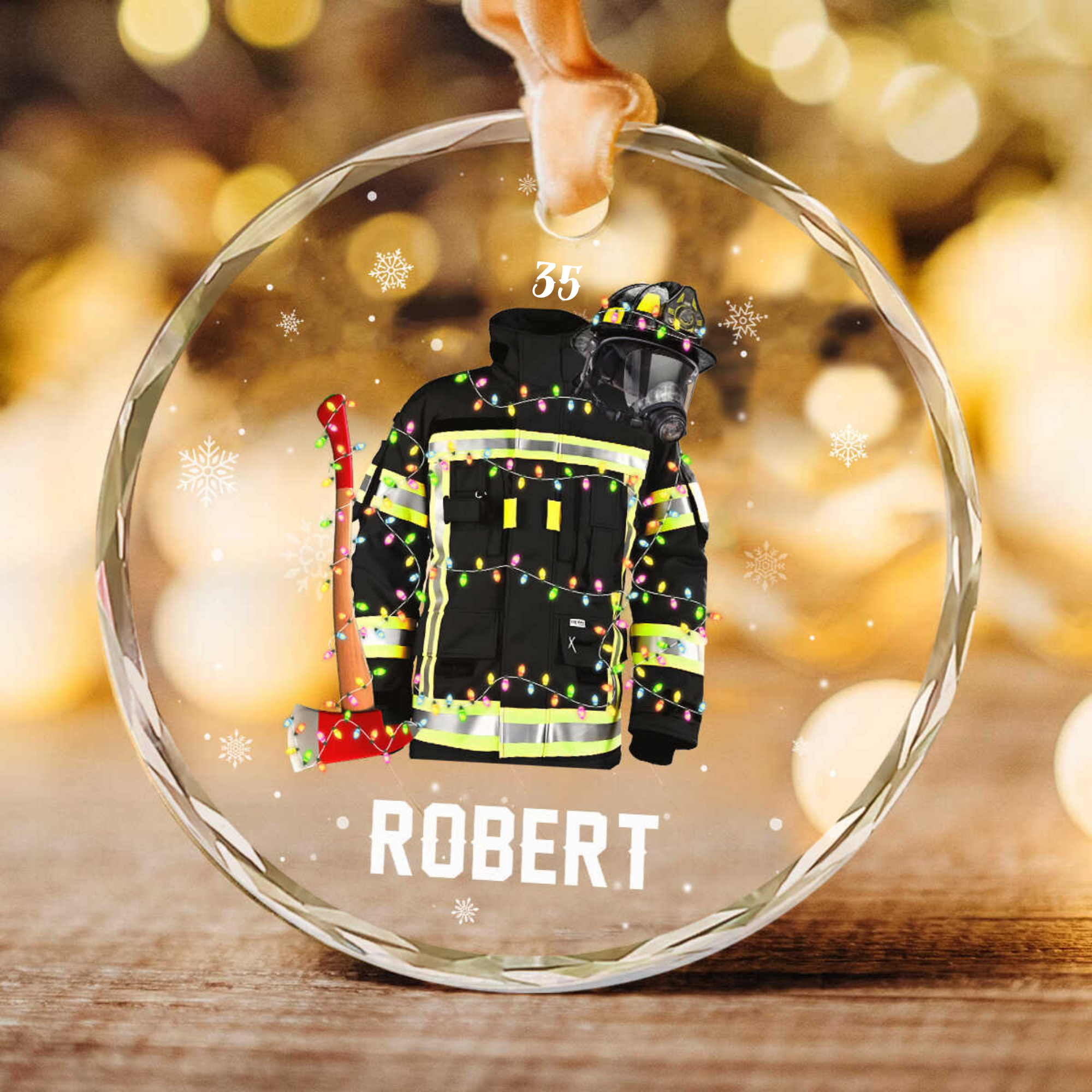 Custom Firefighter Ornament - Personalized Name Number Glass Ornament