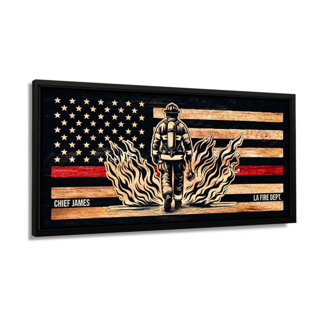 Personalized Firefighter Canvas - Custom Thin Red Line Fire Dept Wall Art