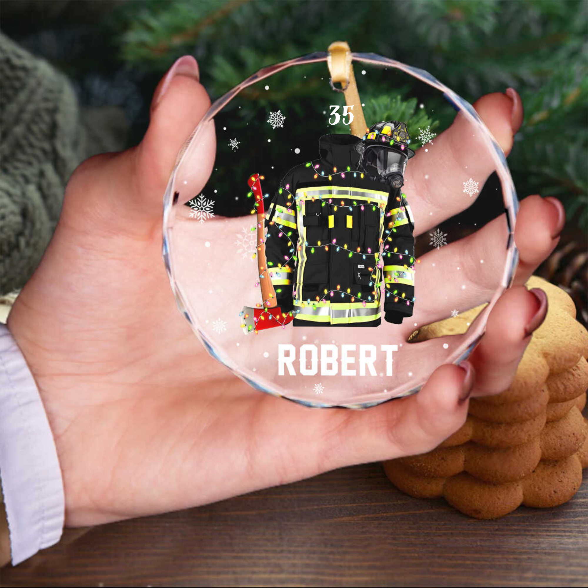 Custom Firefighter Ornament - Personalized Name Number Glass Ornament