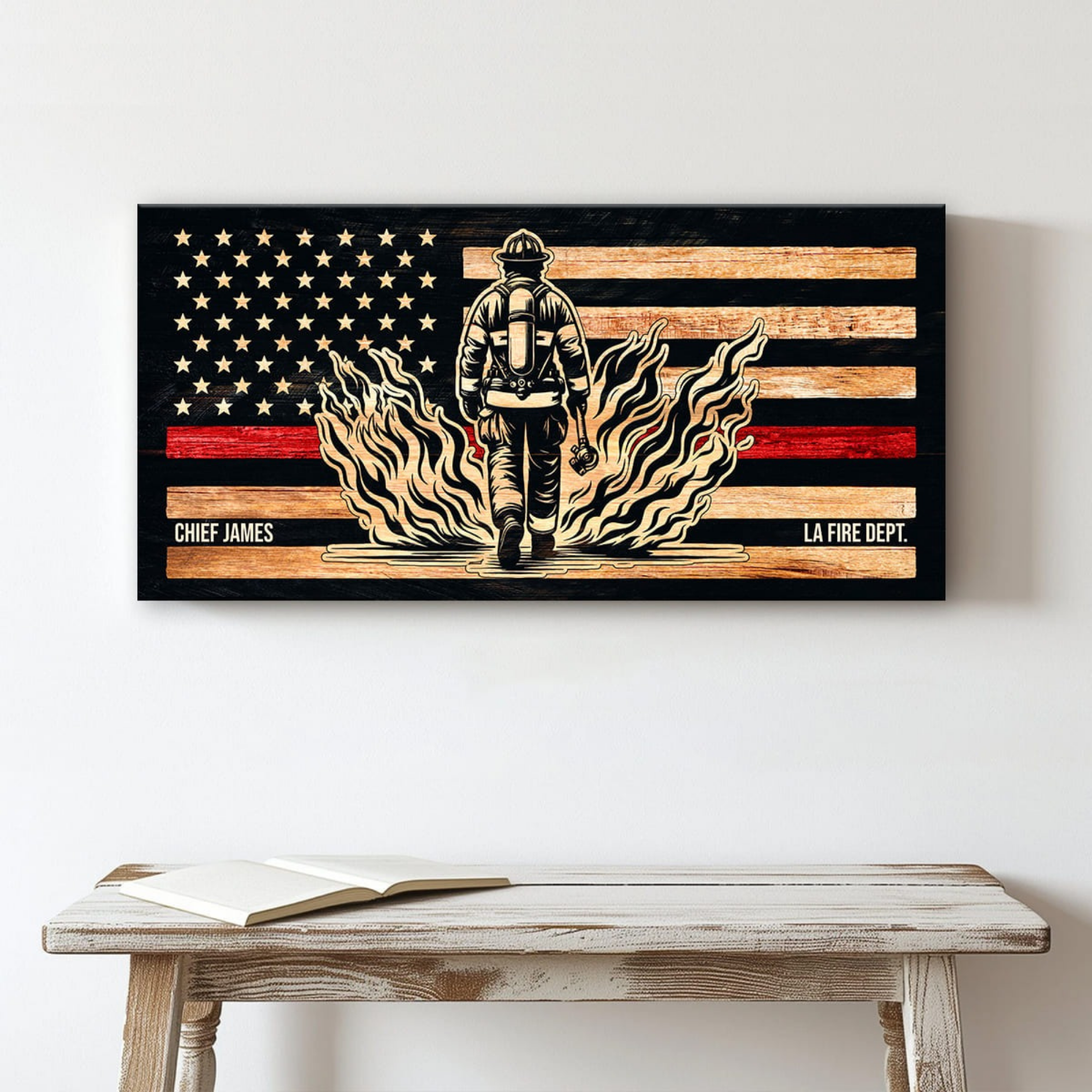 Personalized Firefighter Canvas - Custom Thin Red Line Fire Dept Wall Art