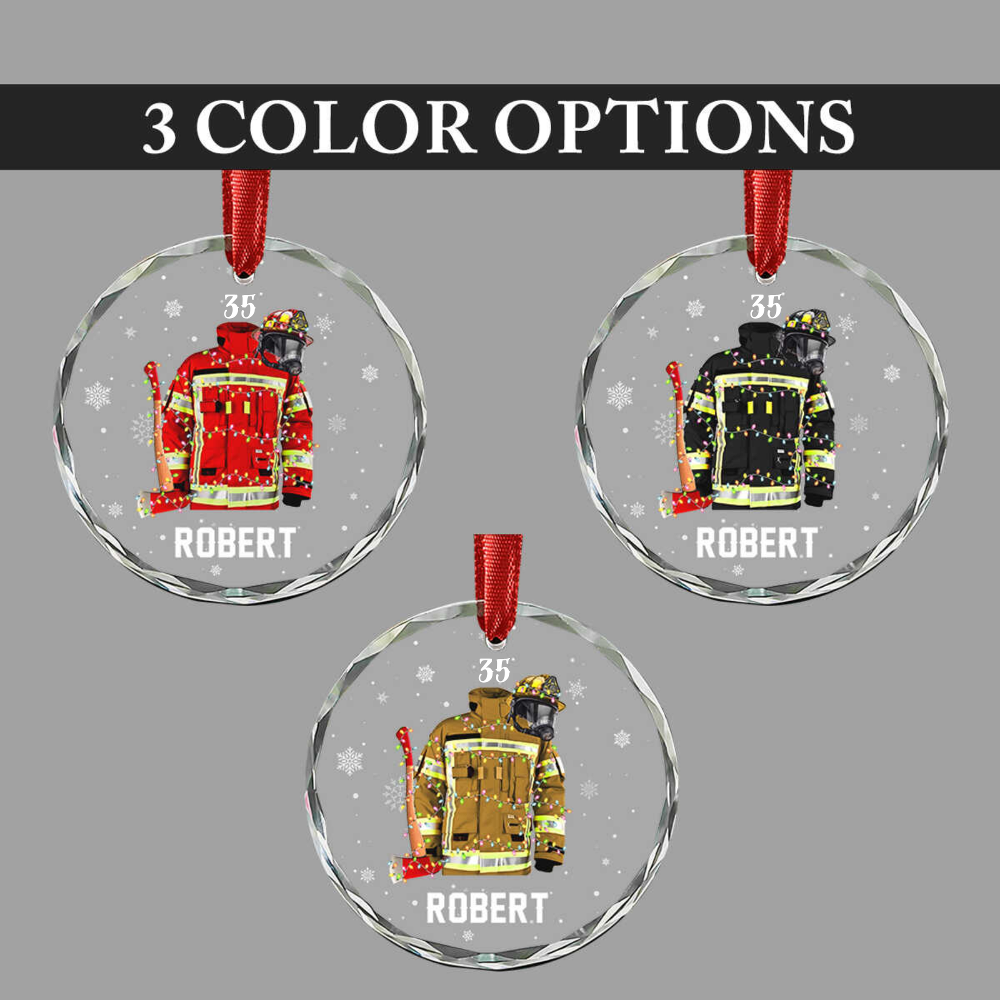 Custom Firefighter Ornament - Personalized Name Number Glass Ornament