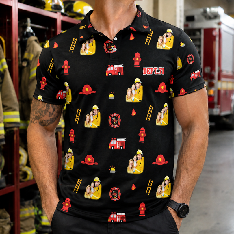Personalized Firefighter Dad Polo Shirt