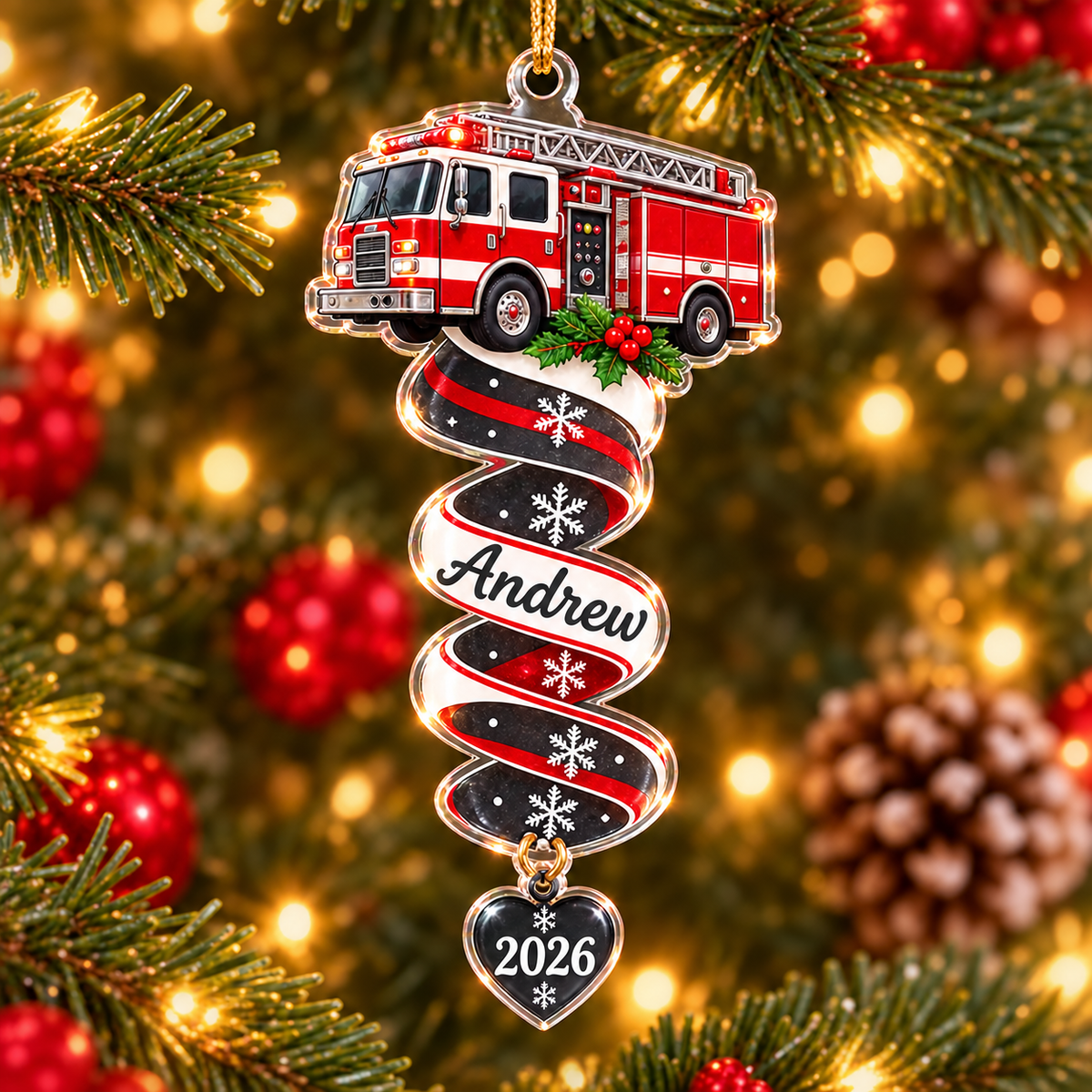 Personalized Acrylic Firefighter Christmas Ornament – Custom Name