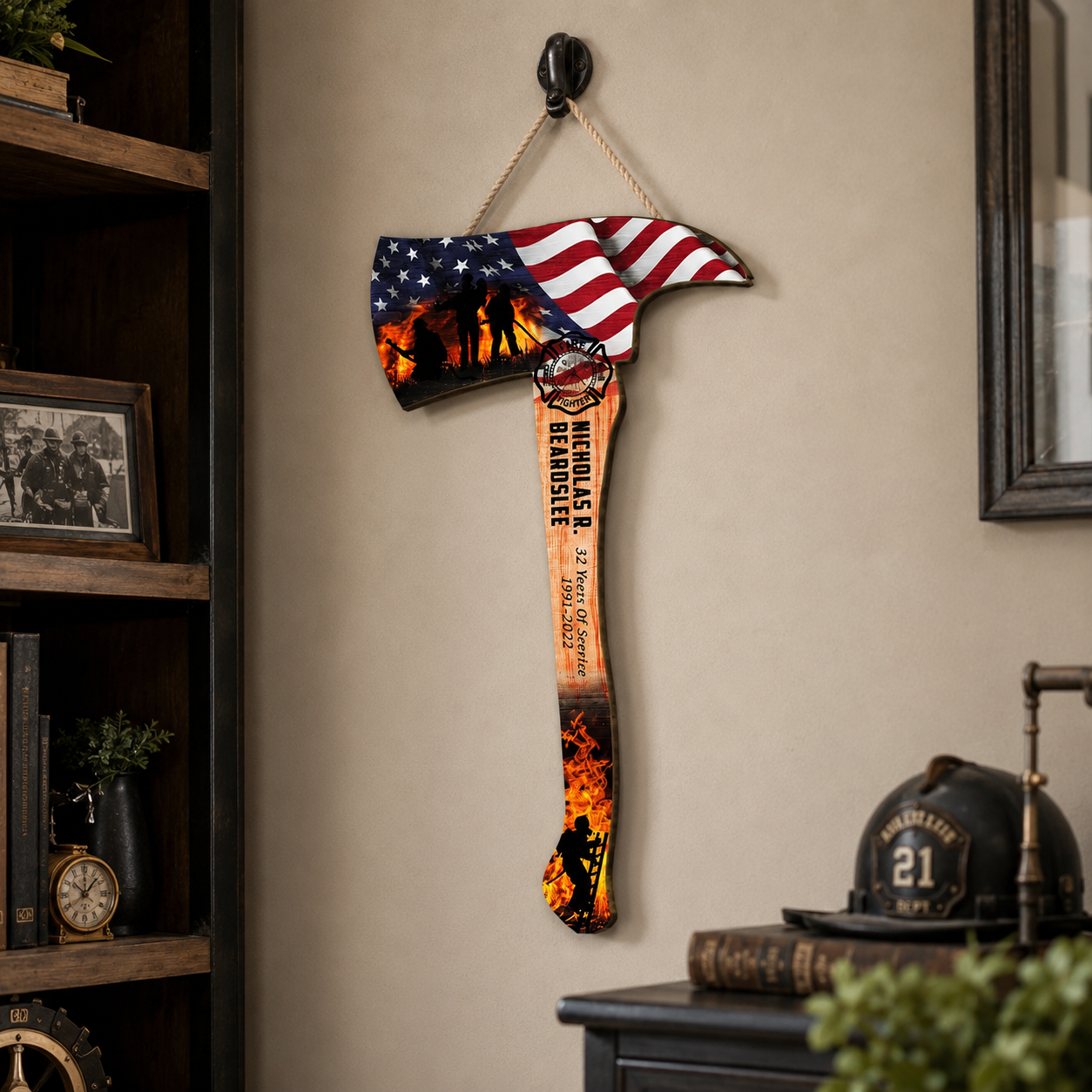 Custom Firefighter Axe Wood Sign - Gifts for FireFighter Colleagues Friends Family