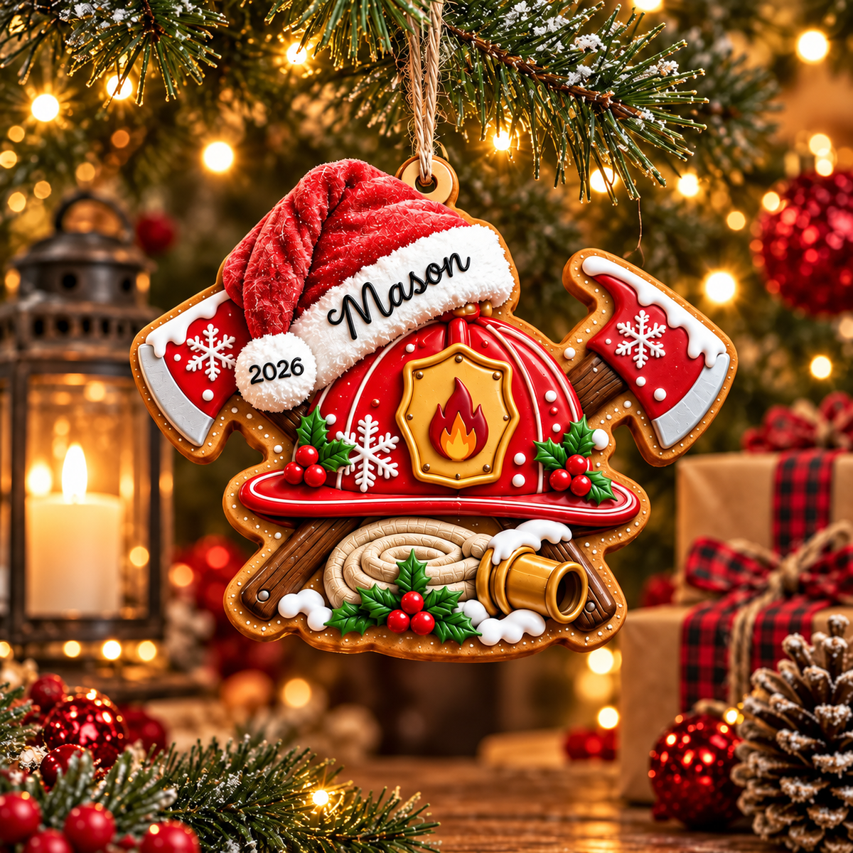 Personalized Firefighter 3D Relief Acrylic Ornament - Custom Fireman Christmas Tree Decor