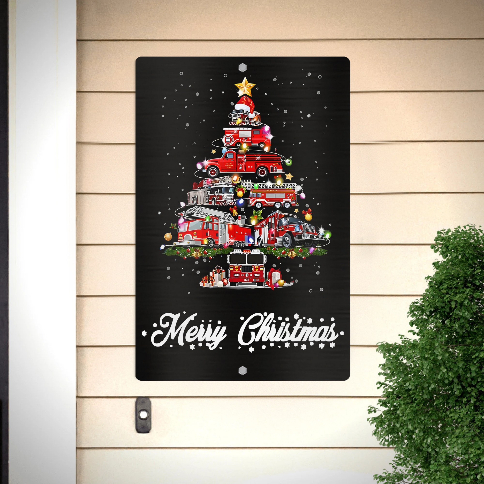 Firetruck Christmas Tree - Metal Sign
