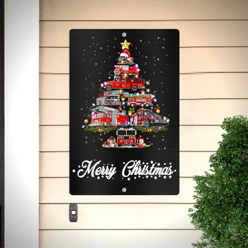 Firetruck Christmas Tree - Metal Sign