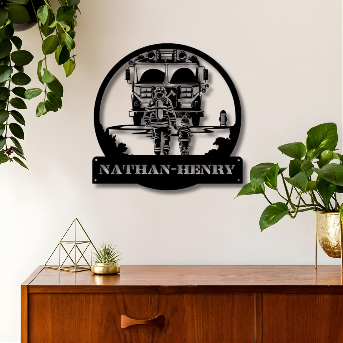 Firefighter DAD His Child Custom Name Metal Sign - Personalized Wall Art