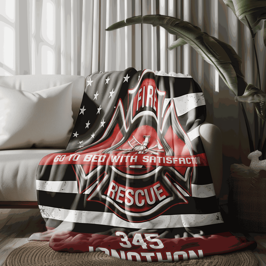 Personalized Firefighter Blanket - Fire Rescue American Flag Design - Firerescuetm LLC