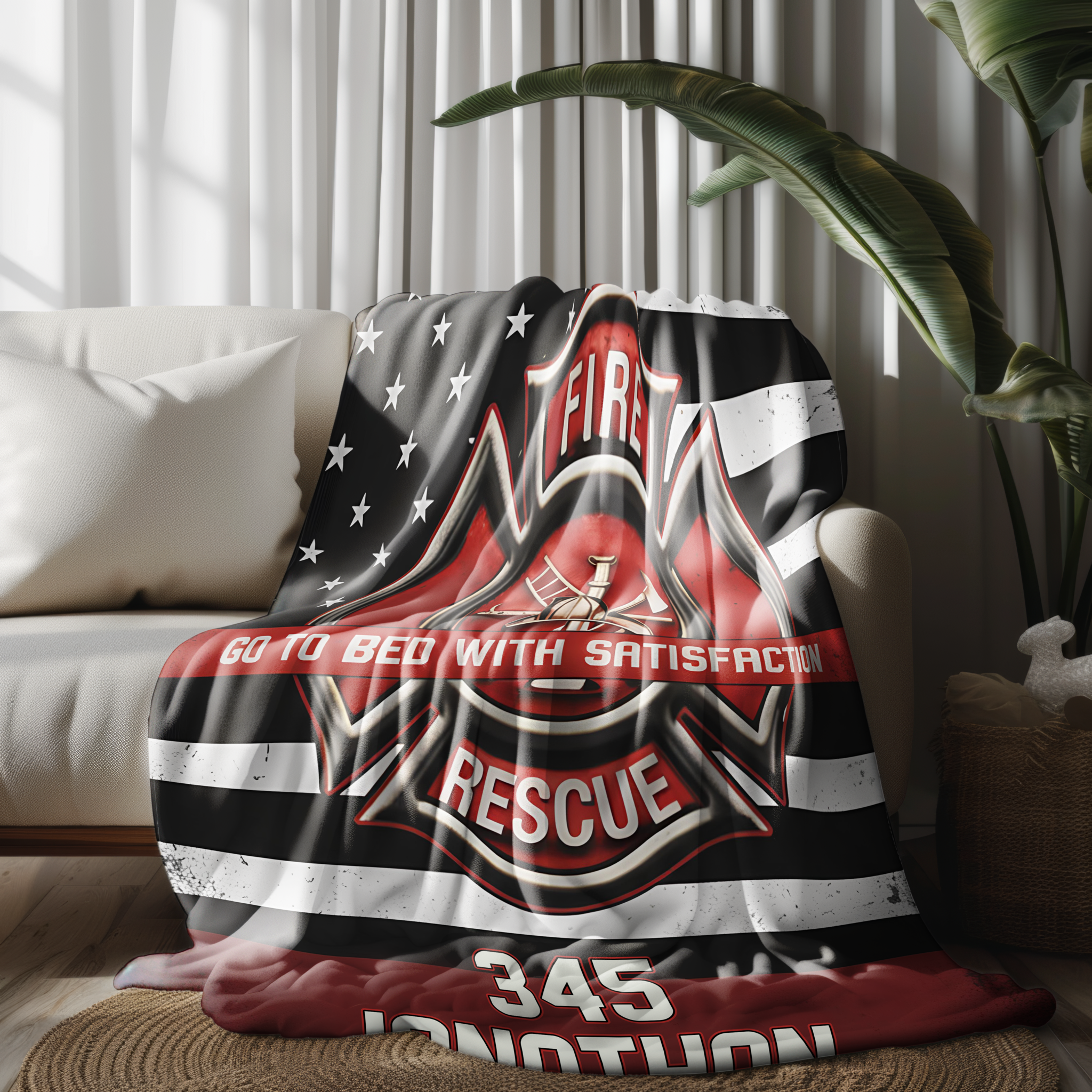 Couverture personnalisée pour pompiers - Motif drapeau américain