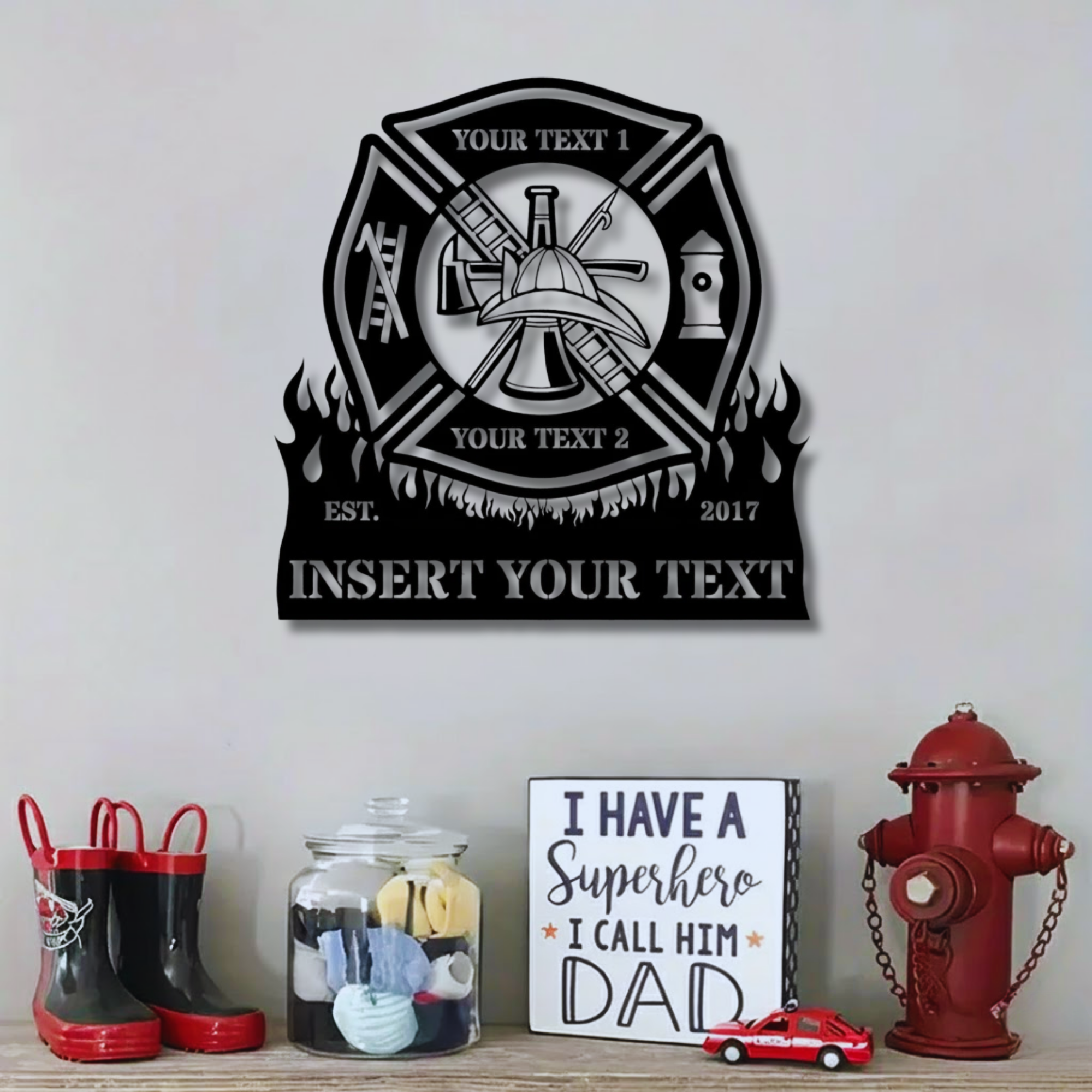 Personalized Firefighter Metal Sign - Custom Maltese Cross Fire Dept Decor