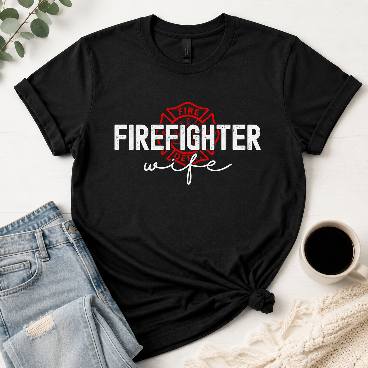 Personalized Firefighter Wife Tshirt, Fire Wife Gift, Girlfriend, Mom Tshirt - Custom Name Double Side