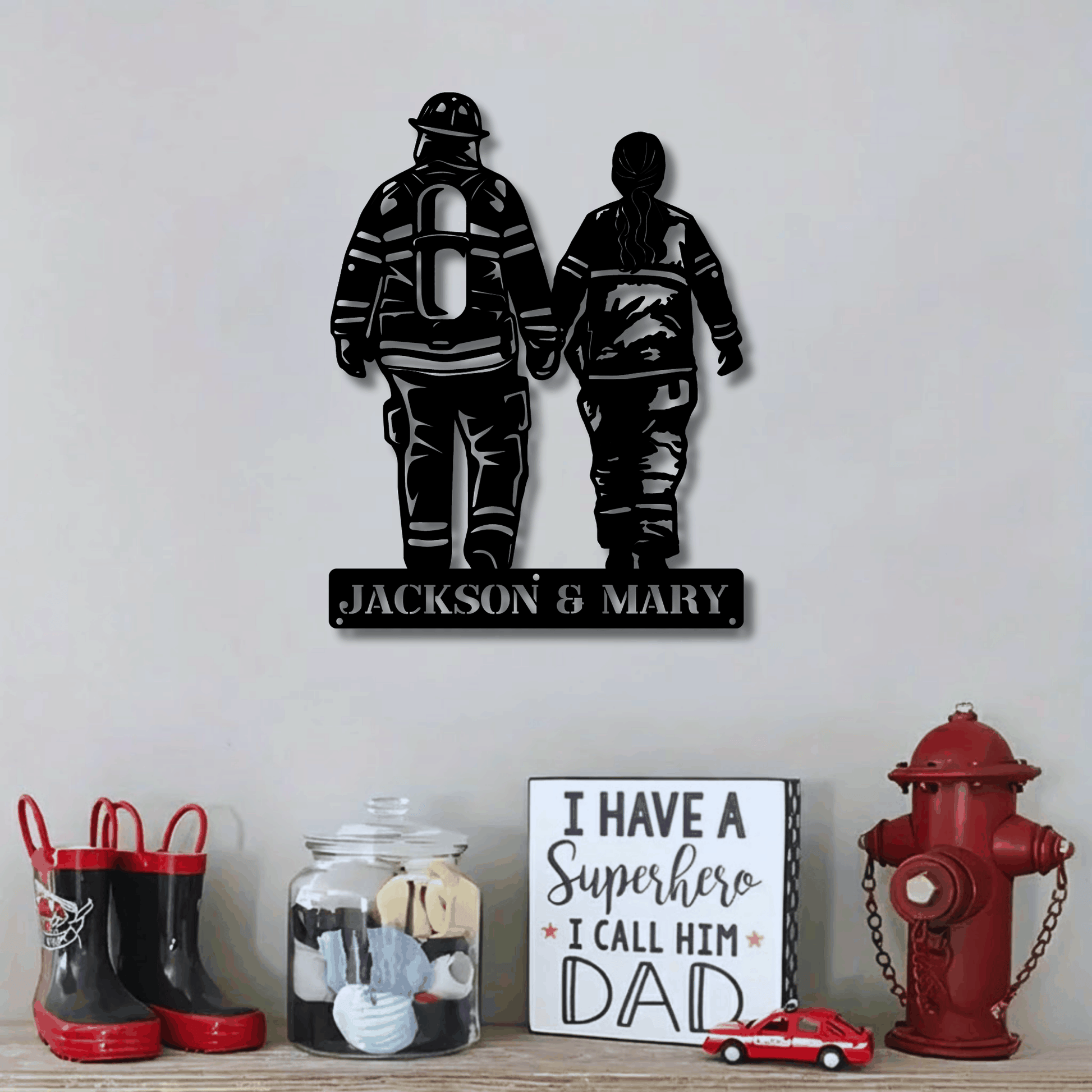 Personalized Firefighter Couple Metal Sign - Custom Names Wall Art