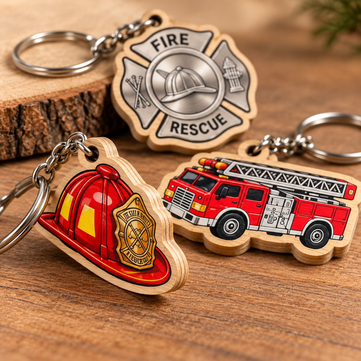 Firefighter Advent Calendar with 24 Wooden Keychains