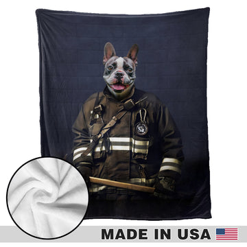 Couverture personnalisée avec photo d'animal de compagnie et portrait de pompier - Style studio