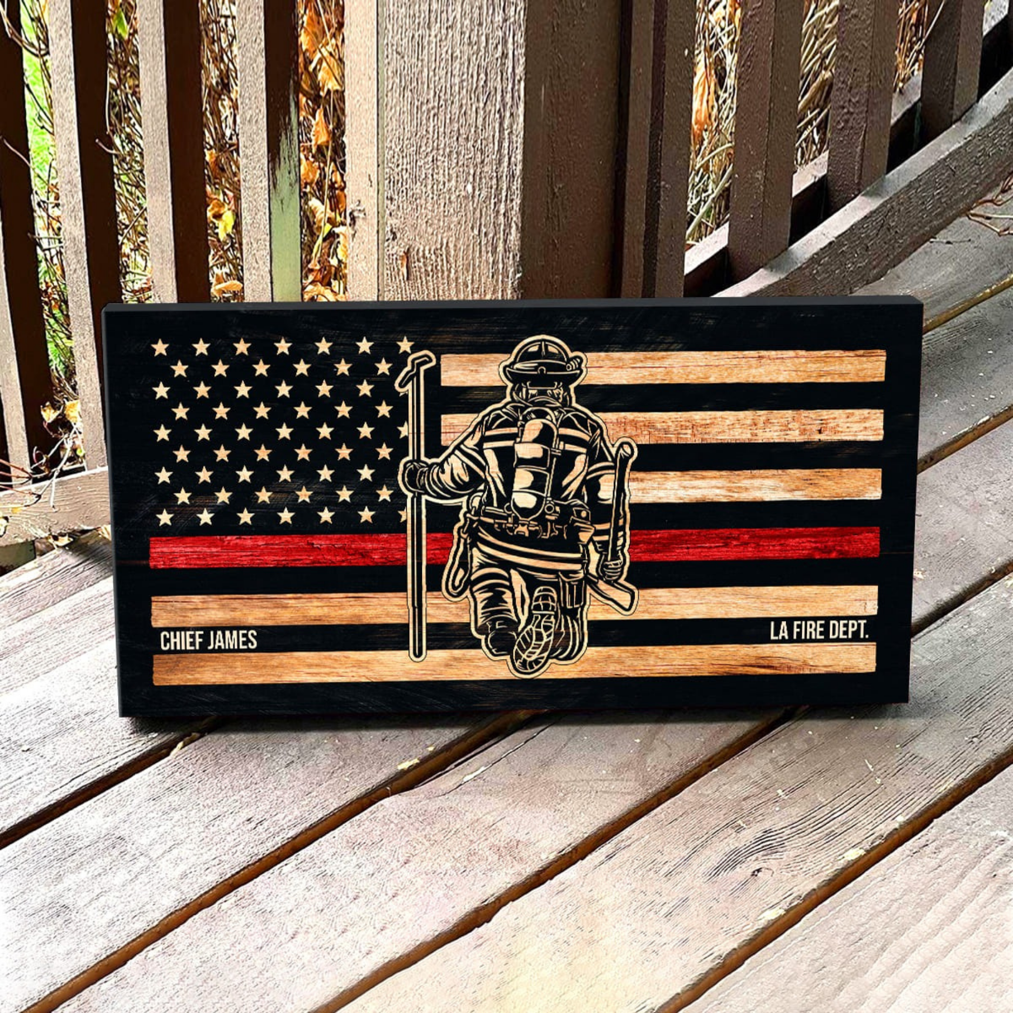 Personalized Firefighter Canvas - Custom Thin Red Line Fire Dept Wall Art
