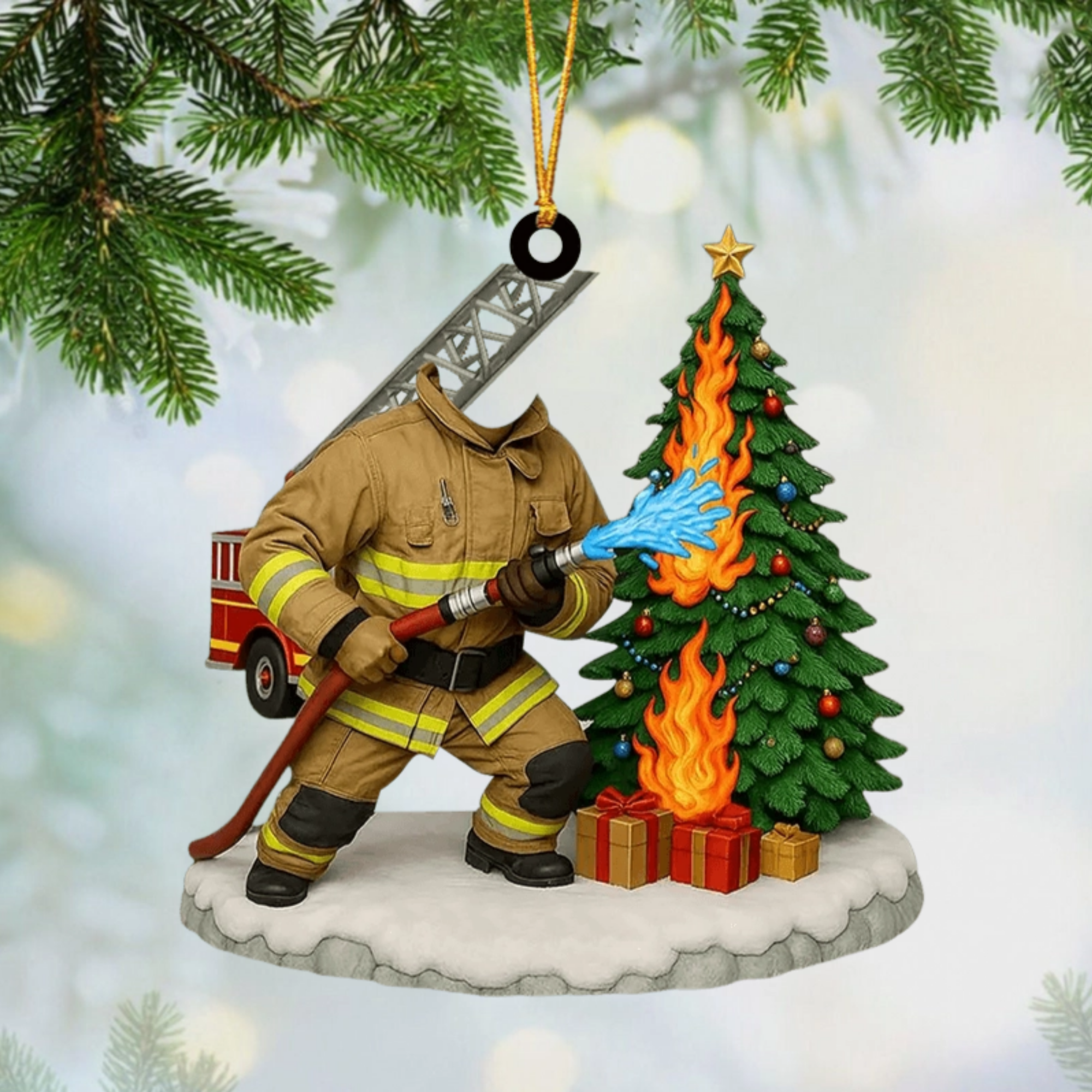 Personalized Firefighter Ornament - Custom Face Photo Acrylic