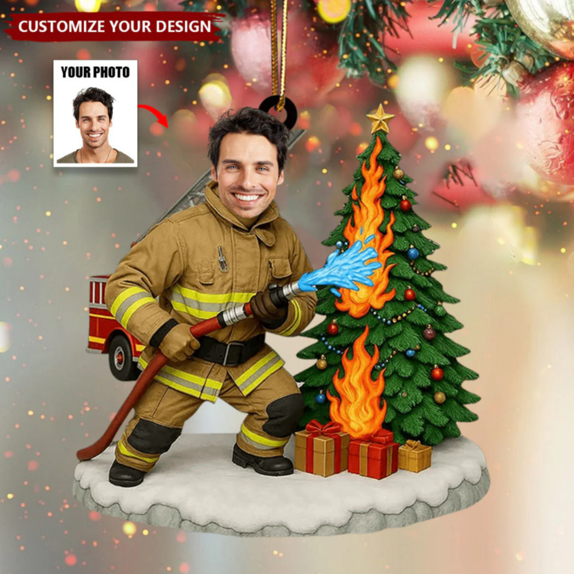 Personalized Firefighter Ornament - Custom Face Photo Acrylic