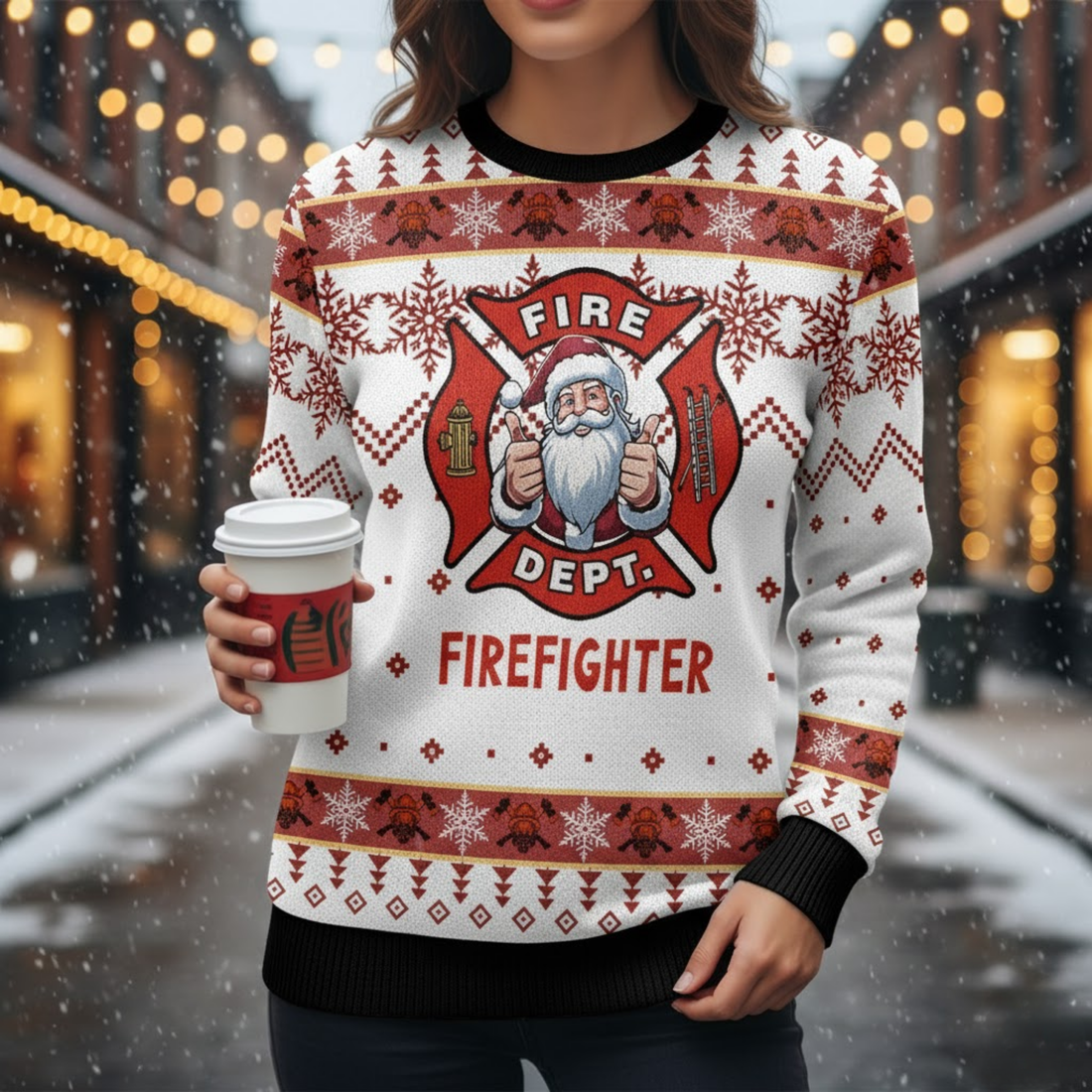 Firefighter Ugly Christmas Sweater - Santa Fire Dept