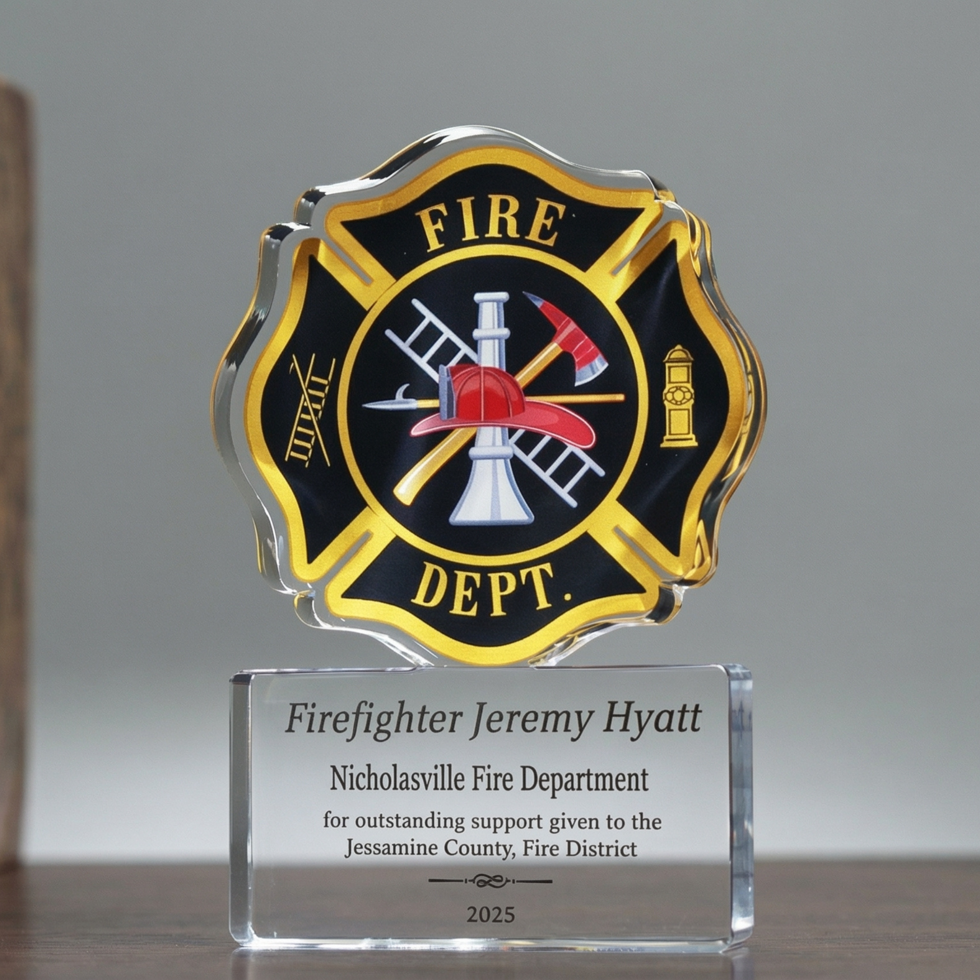 Personalized Firefighter Award - Custom Fire Department Acrylic Plaque