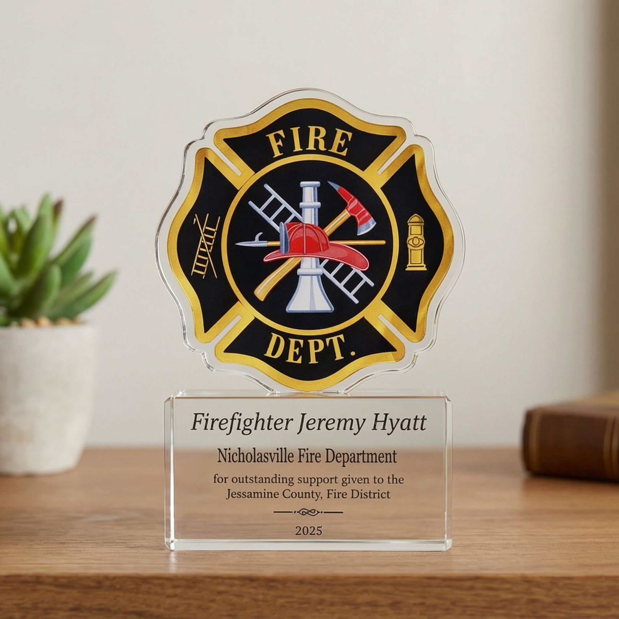 Personalized Firefighter Award - Custom Fire Department Acrylic Plaque