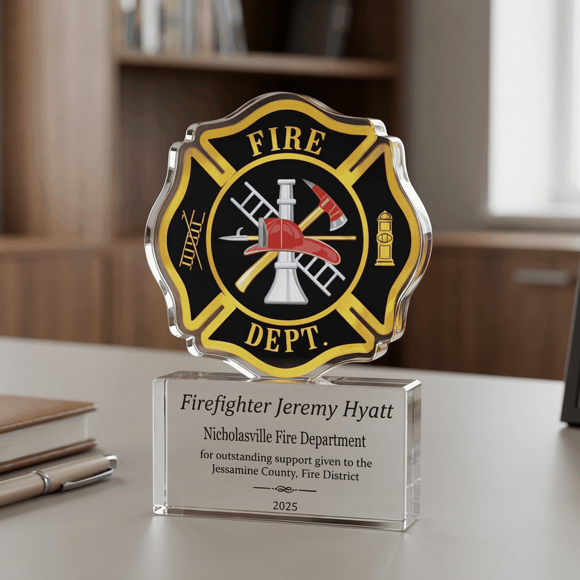Personalized Firefighter Award - Custom Fire Department Acrylic Plaque ...