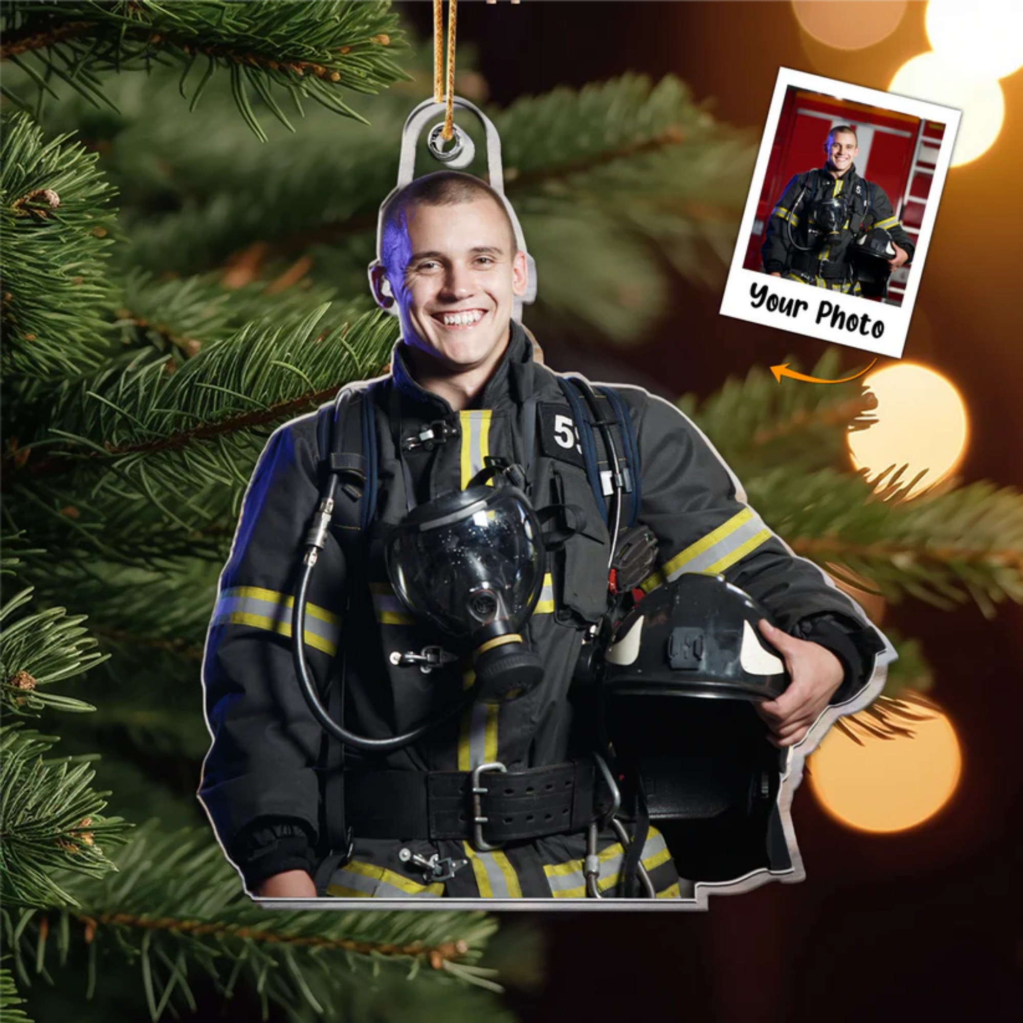 Custom Firefighter Photo Ornament - Personalized Acrylic Christmas