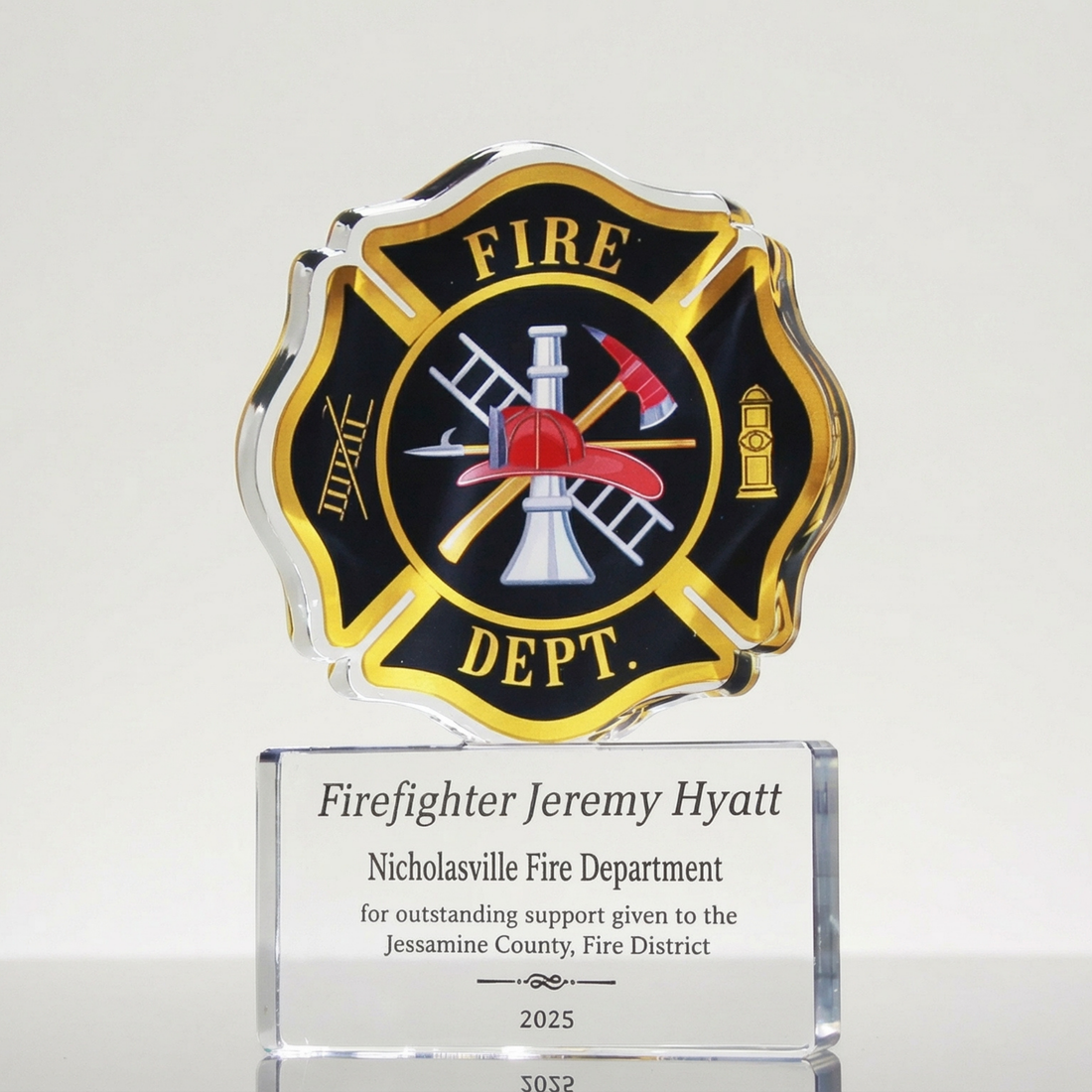 Personalized Firefighter Award - Custom Fire Department Acrylic Plaque